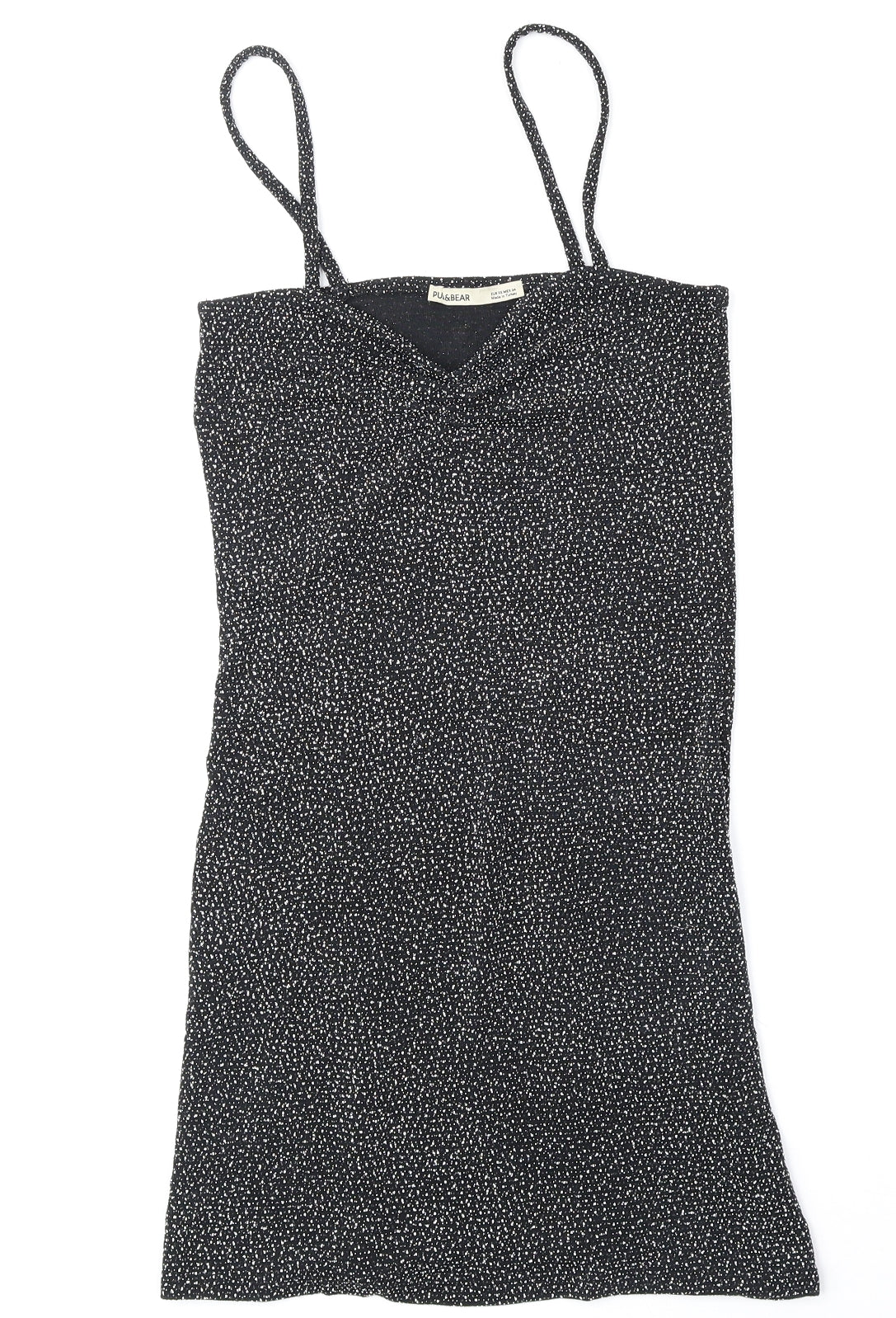 Pull&Bear Womens Black Geometric Polyimide Slip Dress Size XS V-Neck Pullover
