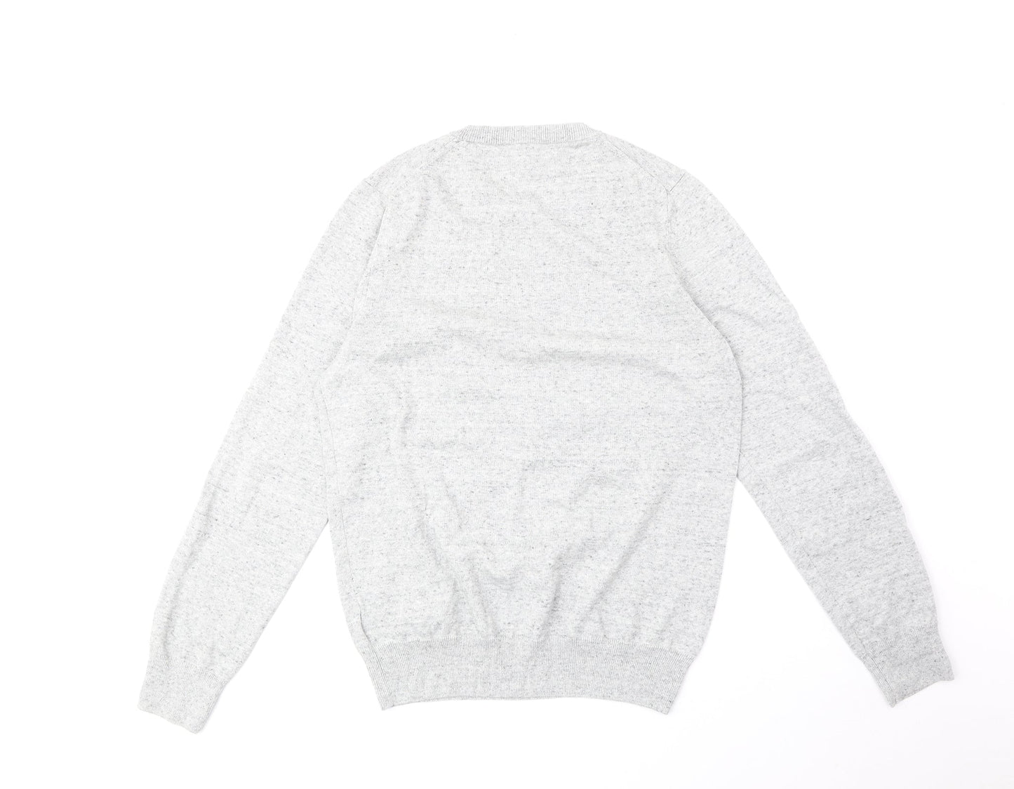 Marks and Spencer Mens Grey Round Neck Cotton Pullover Jumper Size S Long Sleeve