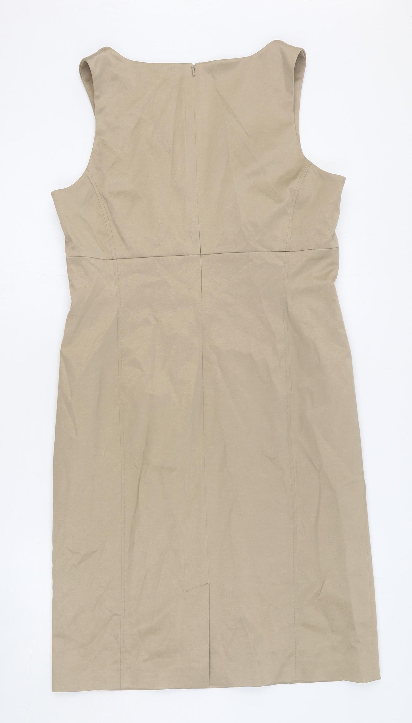 Comma Womens Beige Polyester A-Line Size 12 Scoop Neck Zip