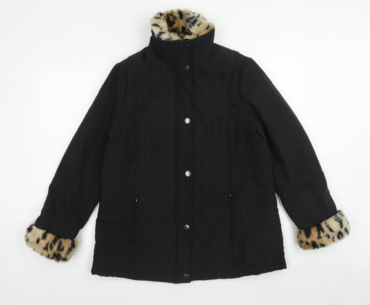 Finesse Womens Black Geometric Jacket Size 14 Zip