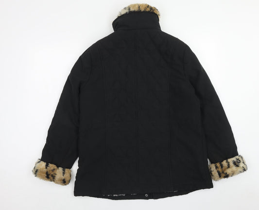 Finesse Womens Black Geometric Jacket Size 14 Zip