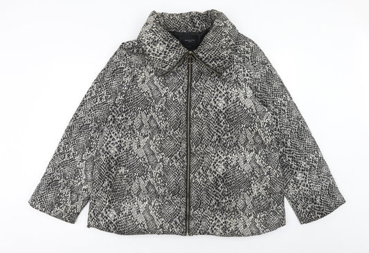 Cortefiel Womens Black Animal Print Jacket Size 16 Zip - Snake Print