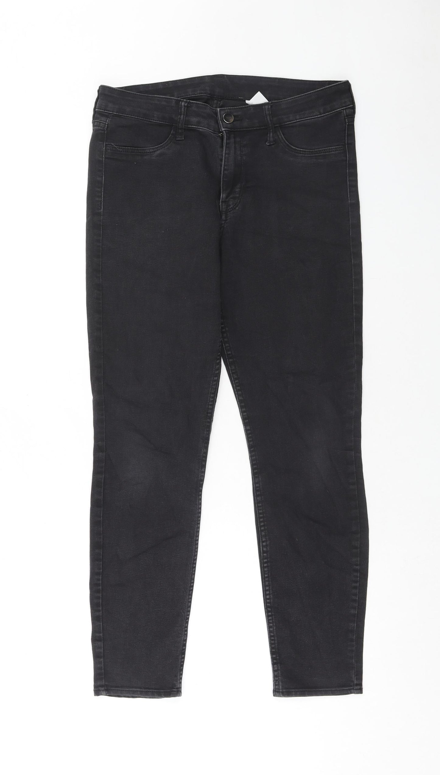 H&M Womens Black Cotton Straight Jeans Size 28 in Regular Button