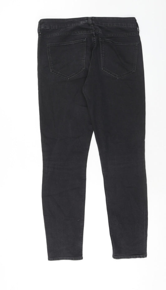 H&M Womens Black Cotton Straight Jeans Size 28 in Regular Button