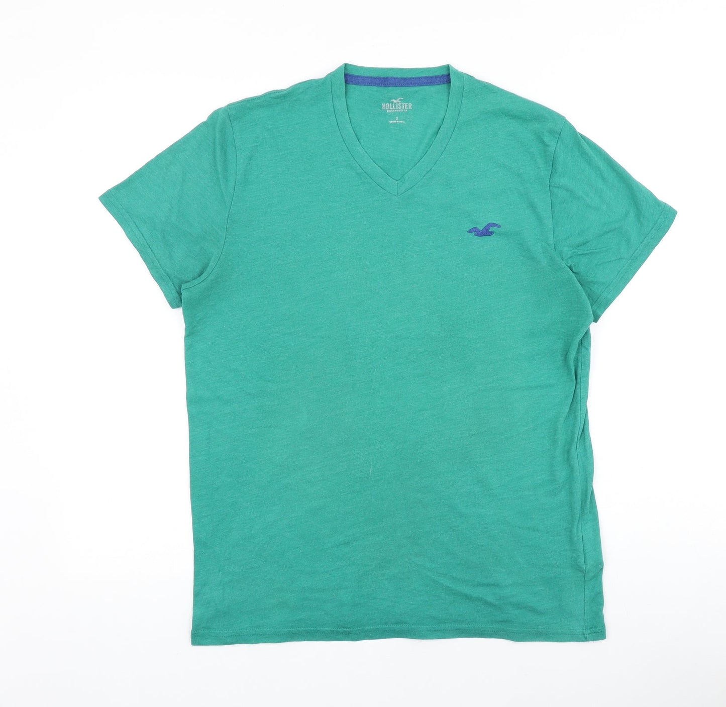 Hollister Mens Green Cotton T-Shirt Size S V-Neck