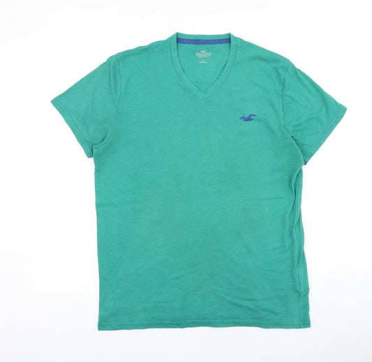 Hollister Mens Green Cotton T-Shirt Size S V-Neck