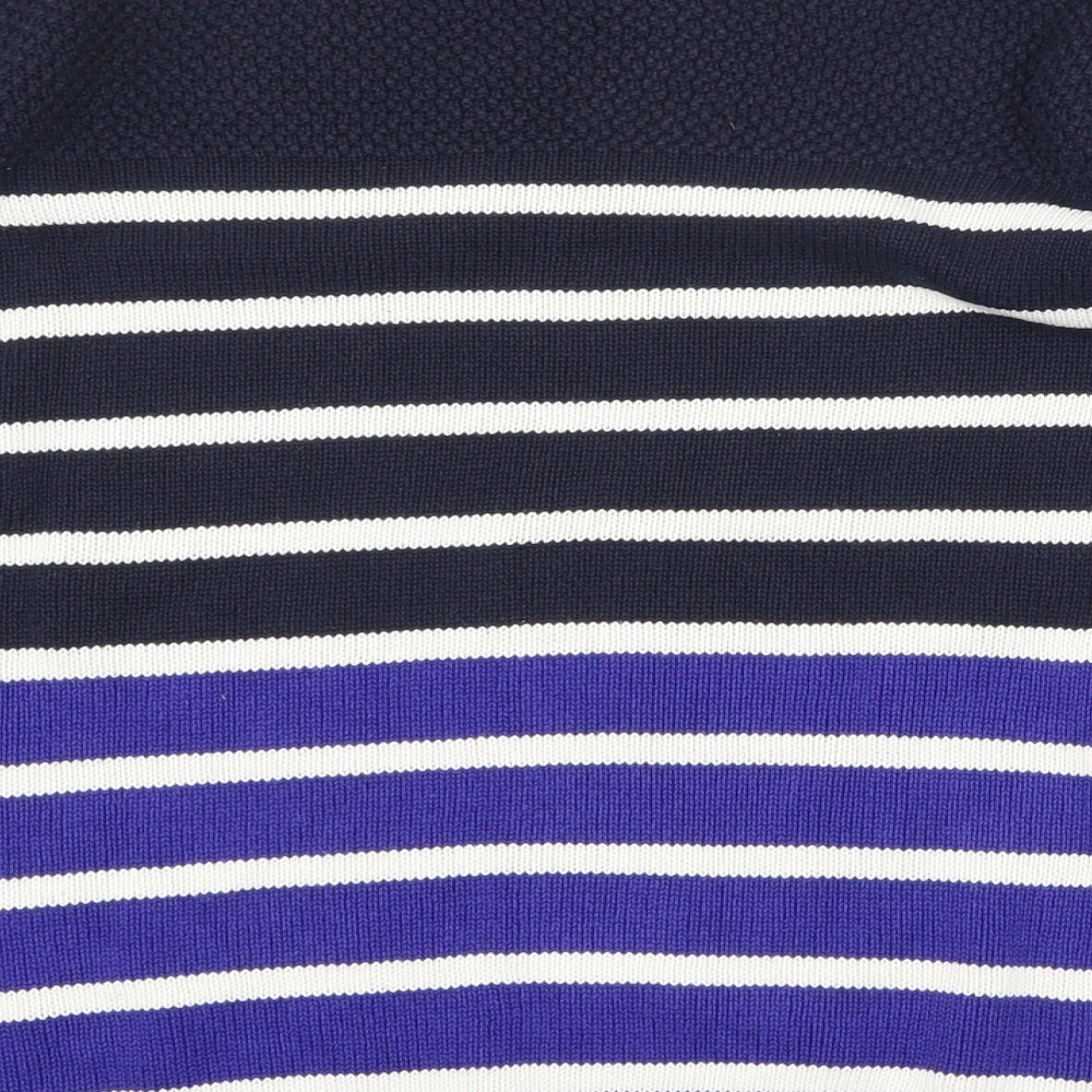 Bonmarché Womens Blue Round Neck Striped 100% Cotton Pullover Jumper Size M