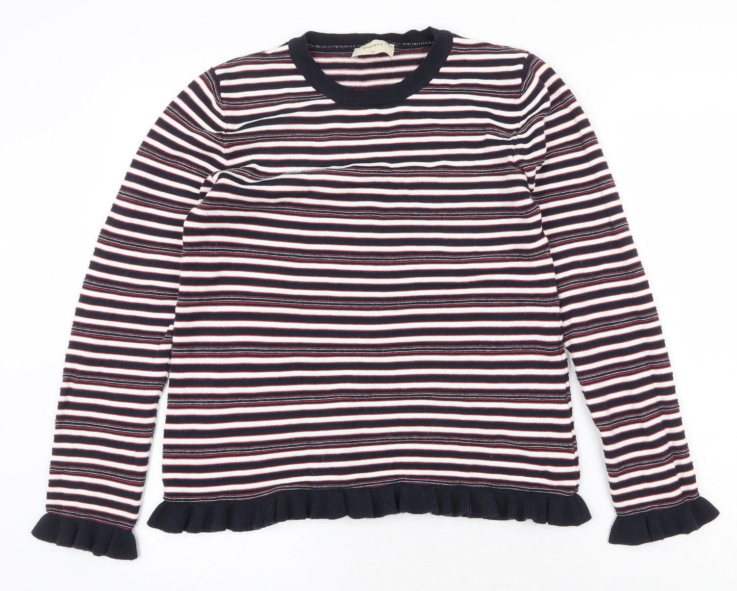 Papaya Womens Multicoloured Round Neck Striped Cotton Pullover Jumper Size 12
