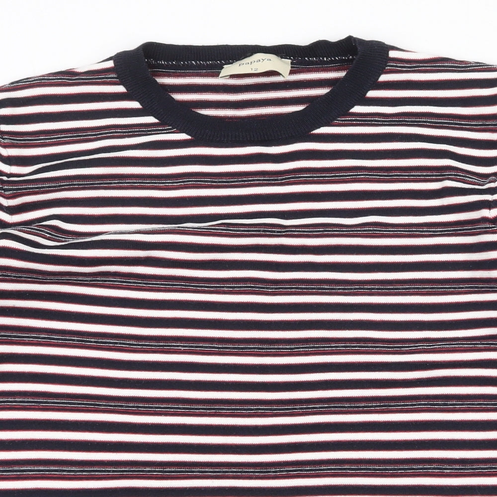 Papaya Womens Multicoloured Round Neck Striped Cotton Pullover Jumper Size 12