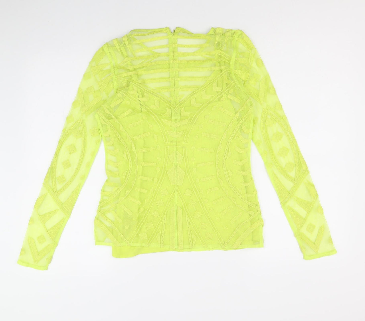 Marks and Spencer Womens Green Geometric Polyester Basic Blouse Size 8 Round Neck