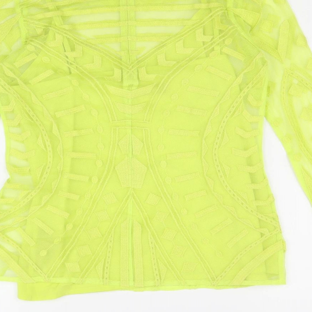 Marks and Spencer Womens Green Geometric Polyester Basic Blouse Size 8 Round Neck