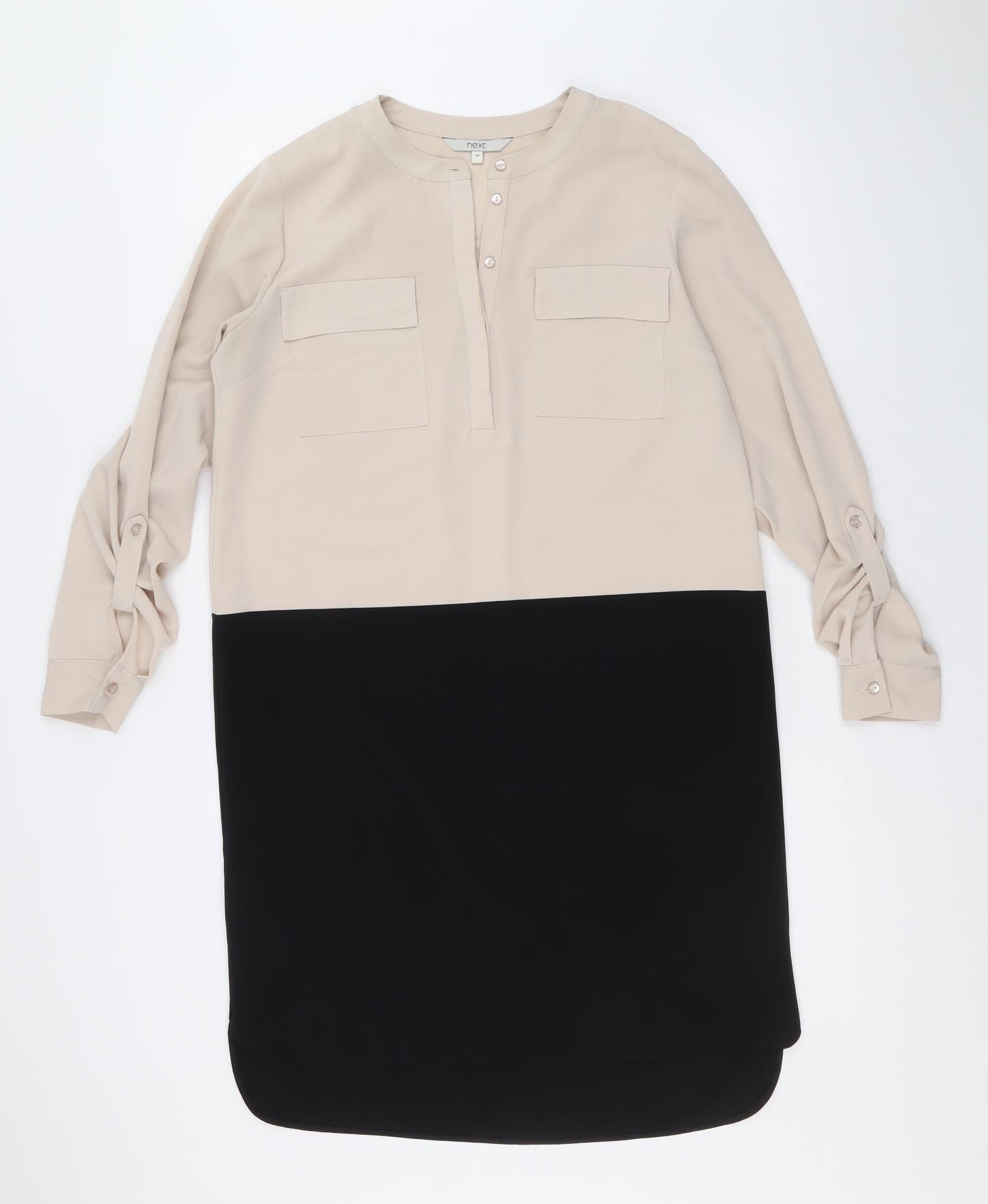 NEXT Womens Beige Colourblock Polyester A-Line Size 10 V-Neck Button