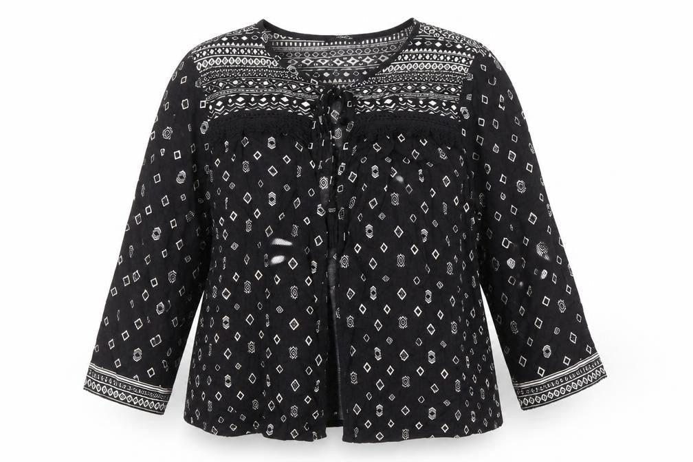 M&Co Womens Black Geometric Viscose Wrap Blouse Size 12 V-Neck