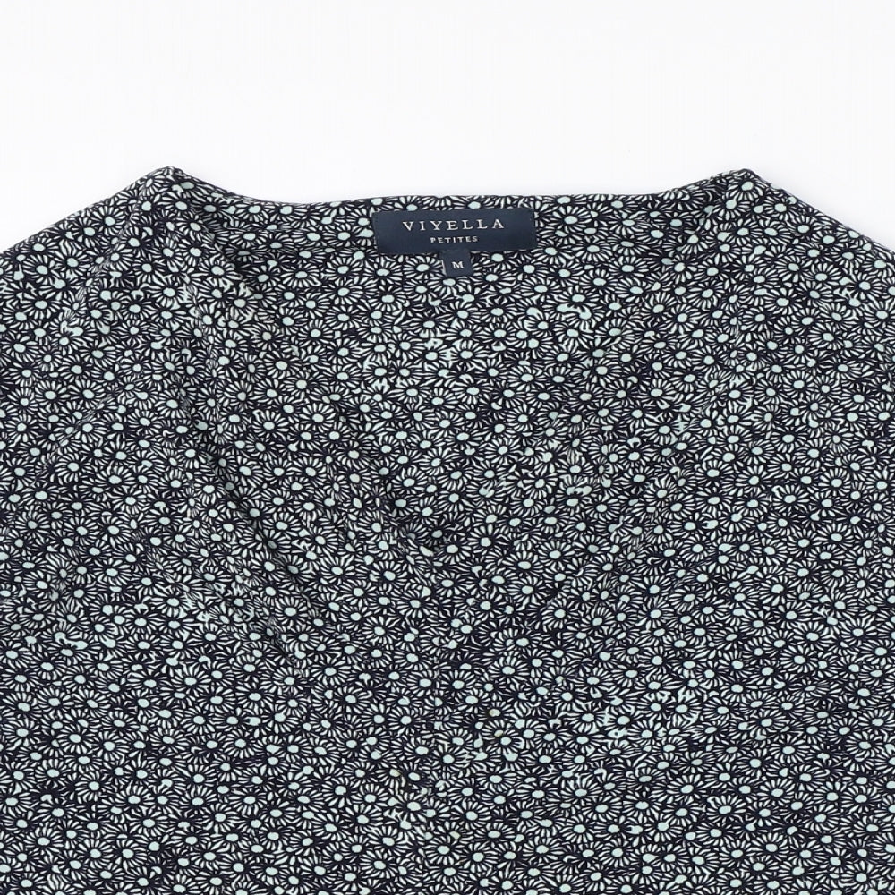 Viyella Womens Blue Floral Polyester Basic Blouse Size M V-Neck