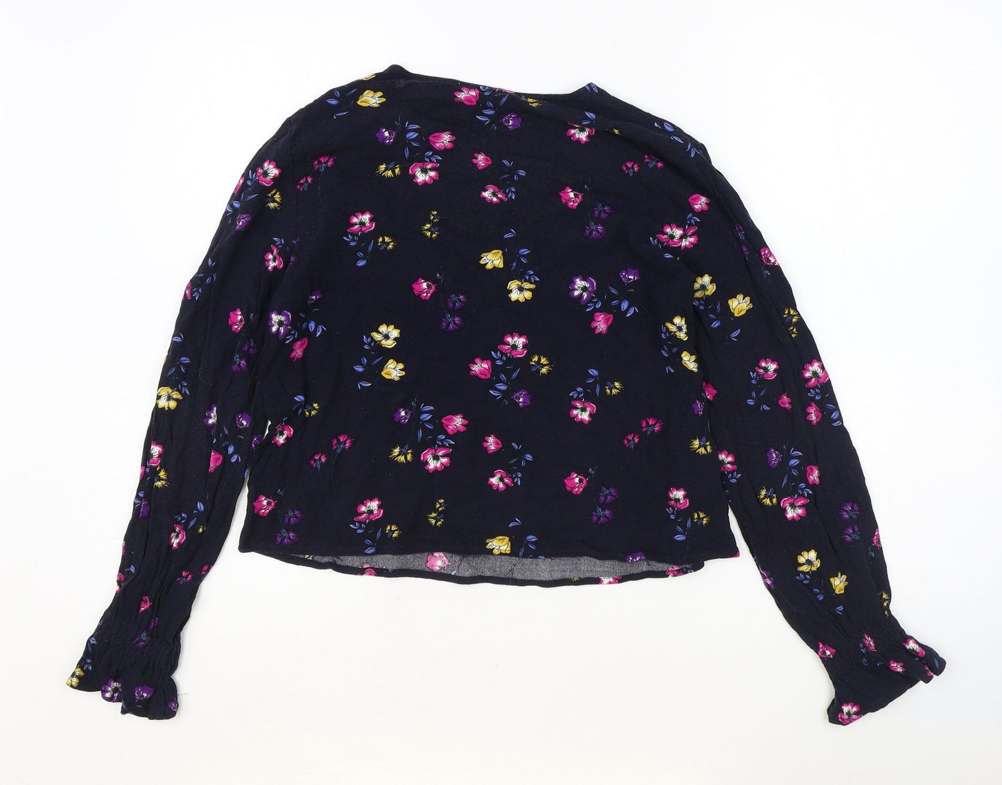 Mango Womens Blue Floral Viscose Basic Blouse Size S Scoop Neck