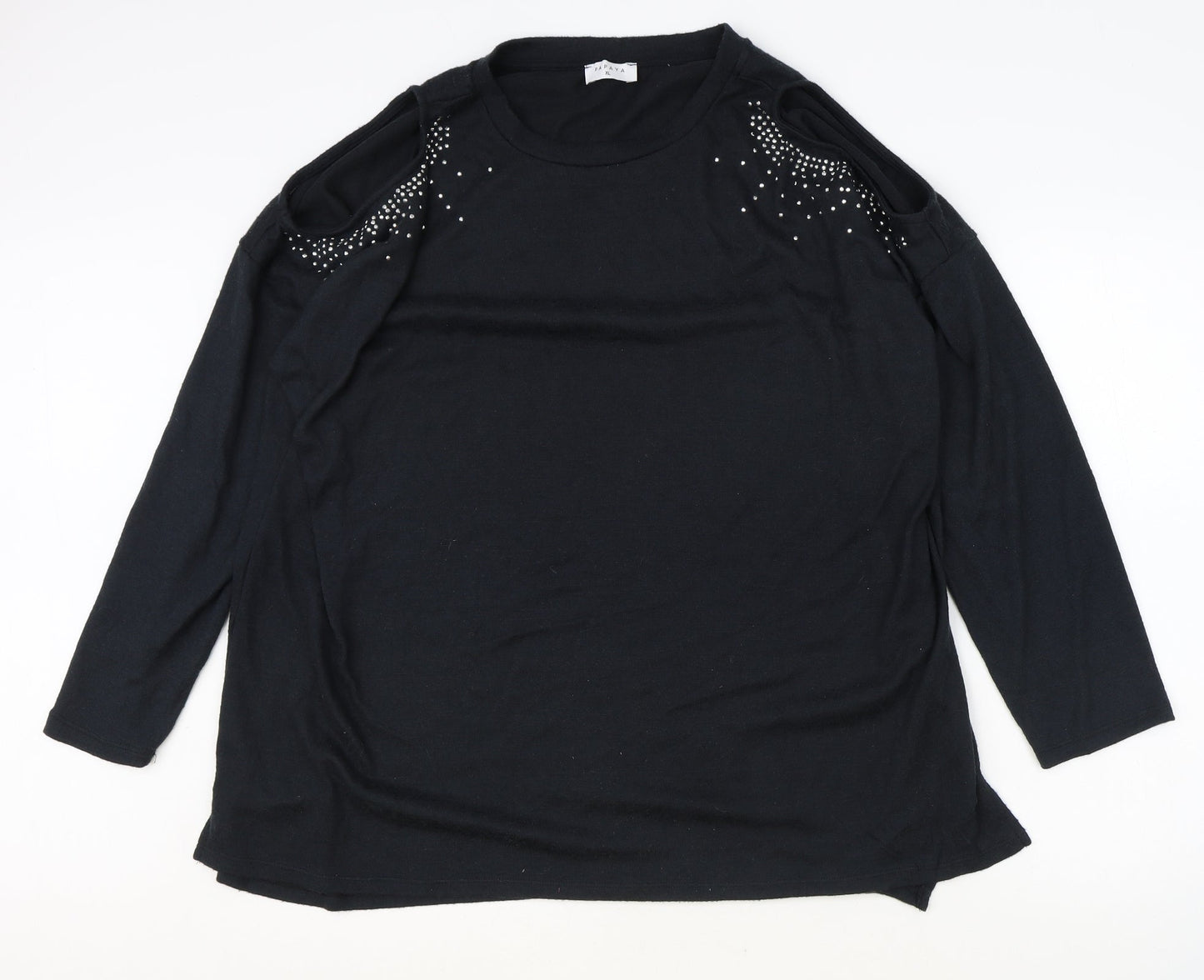 Papaya Womens Black Polyester Basic Blouse Size XL Scoop Neck - Cold Shoulder Detail