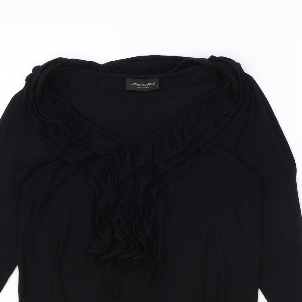 James Lakeland Womens Black Polyester Basic T-Shirt Size 14 Round Neck