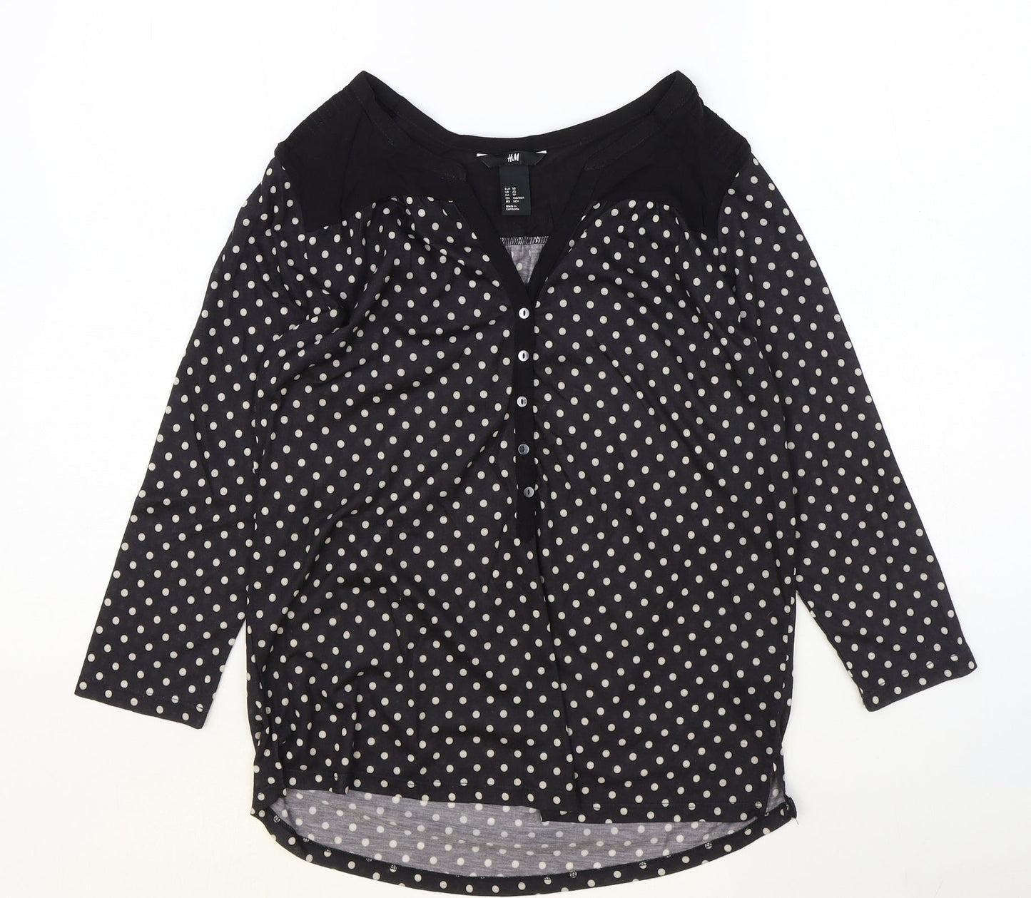 H&M Womens Blue Polka Dot Viscose Basic Blouse Size XS V-Neck