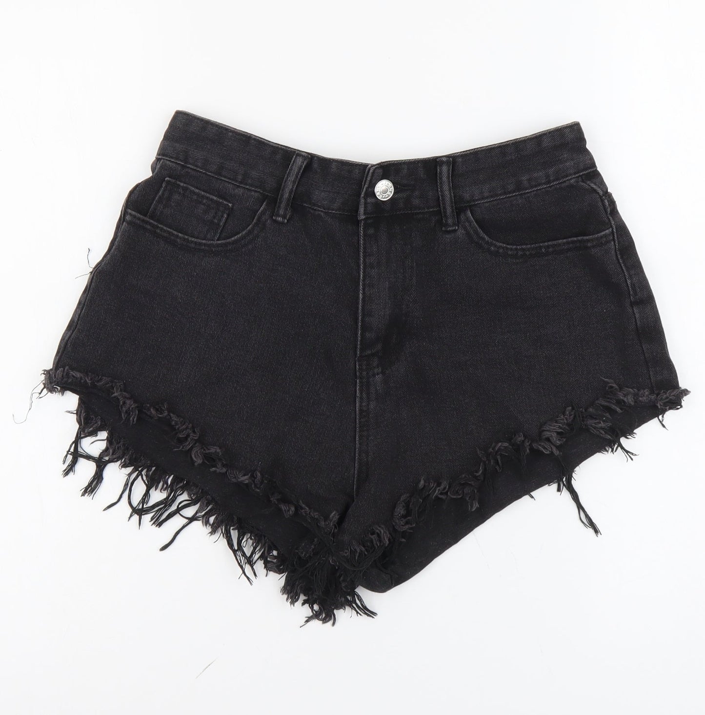 SheIn Womens Black Cotton Hot Pants Shorts Size M L3 in Regular Button - Distressed