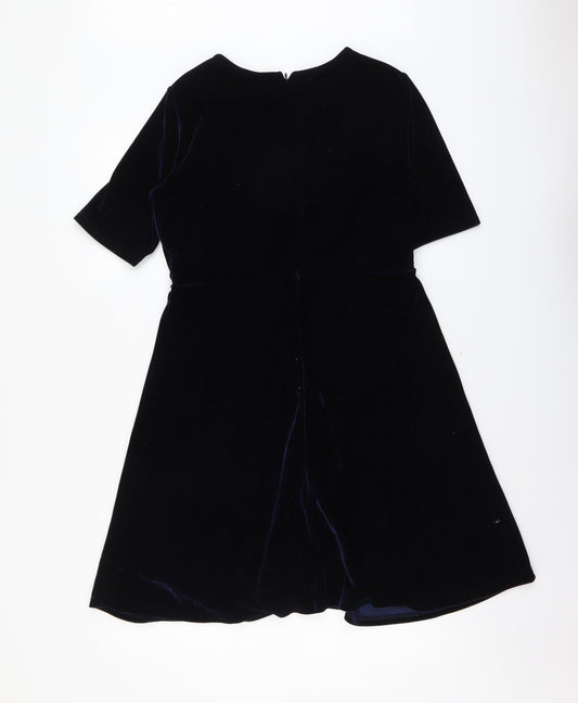 Manguun Womens Blue Polyester Fit & Flare Size 3XS V-Neck Zip
