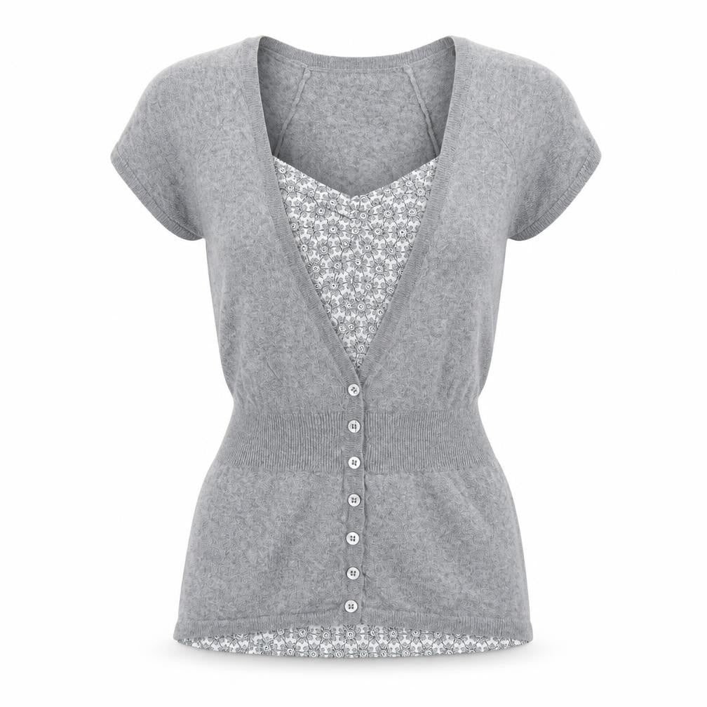 Marks and Spencer Womens Grey Geometric Acrylic Basic Blouse Size 12 Square Neck - Twin Set