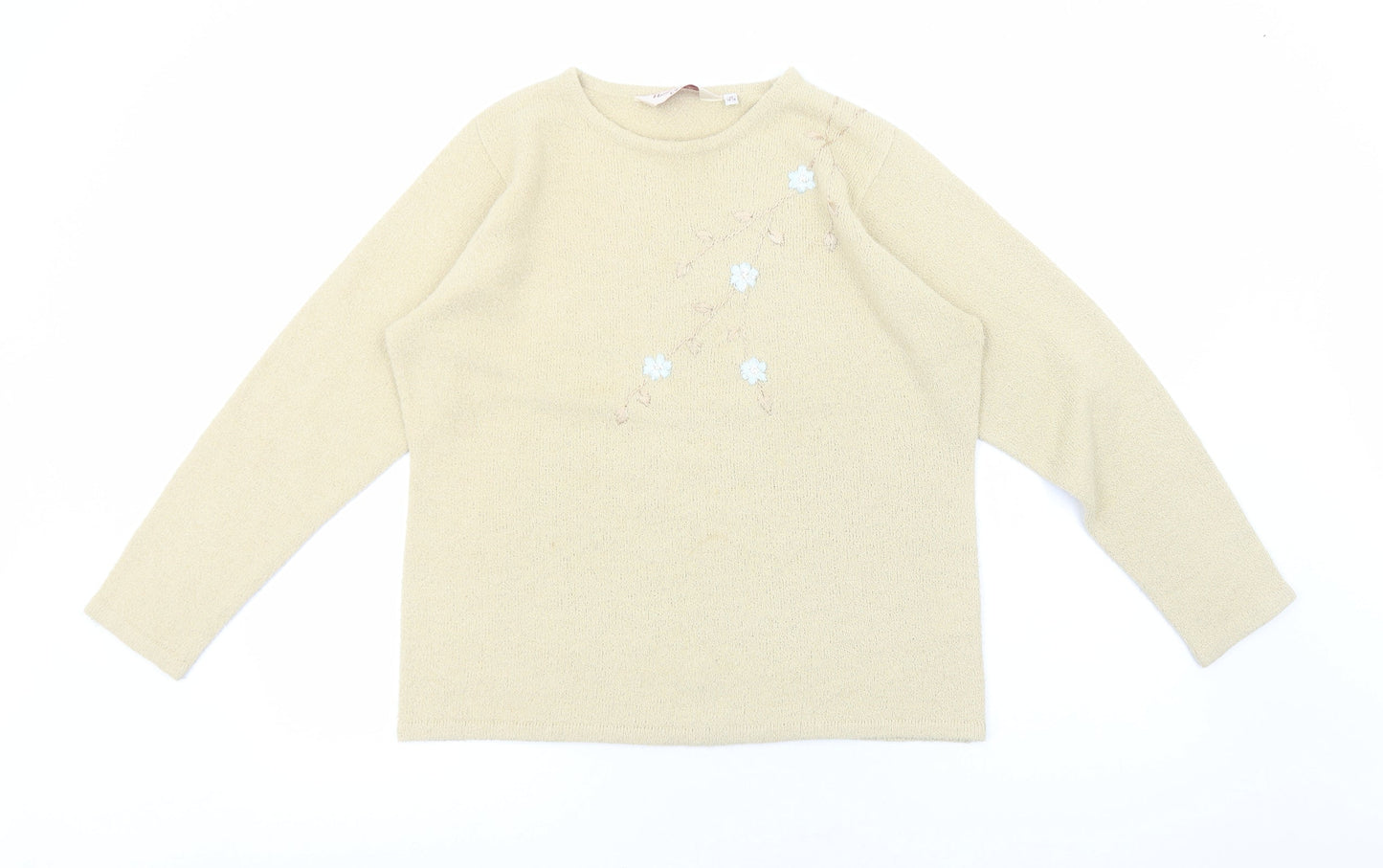 EWM Womens Beige Round Neck Acrylic Pullover Jumper Size M - Floral