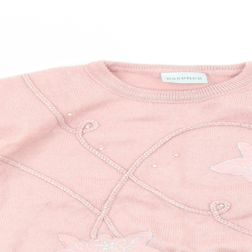 essence Womens Pink Round Neck Polyester Pullover Jumper Size M