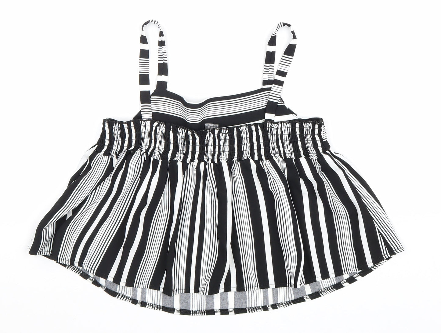 Primark Girls Black Striped Polyester Basic Blouse Size 10-11 Years Square Neck Pullover