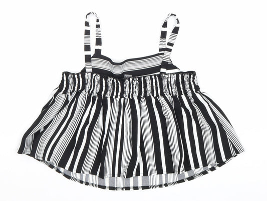 Primark Girls Black Striped Polyester Basic Blouse Size 10-11 Years Square Neck Pullover