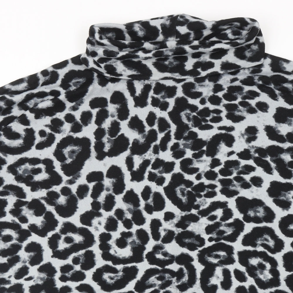 Quiz Womens Grey Roll Neck Animal Print Polyester Pullover Jumper Size M