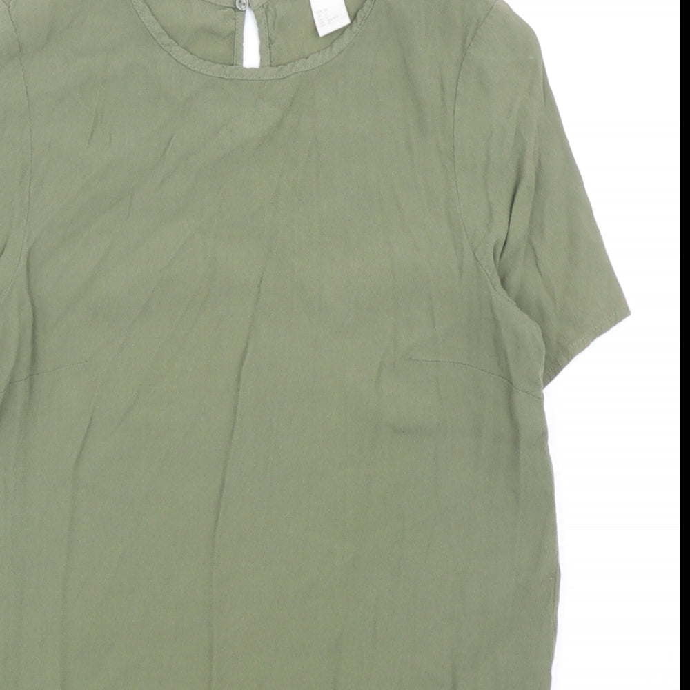 H&M Womens Green Viscose Basic T-Shirt Size 8 Round Neck