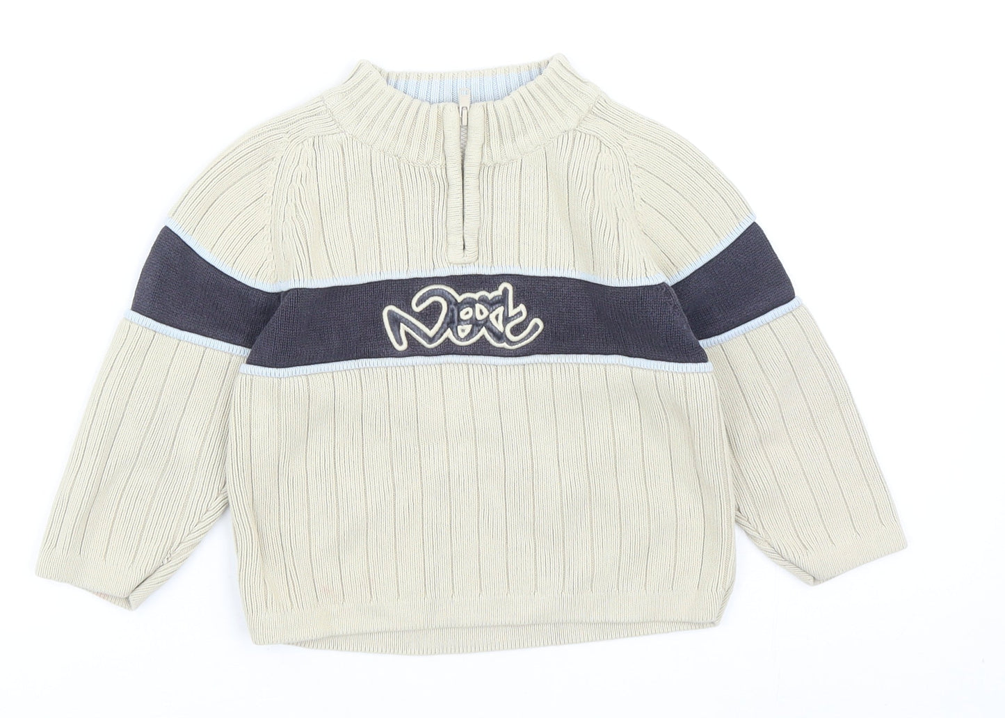 NEXT Boys Beige High Neck Cotton Pullover Jumper Size 2XS Zip
