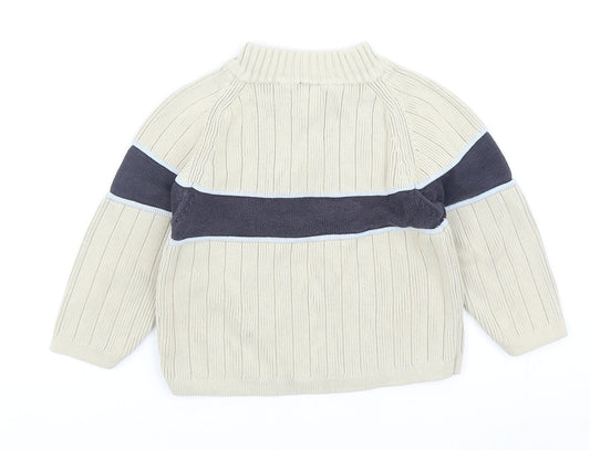 NEXT Boys Beige High Neck Cotton Pullover Jumper Size 2XS Zip