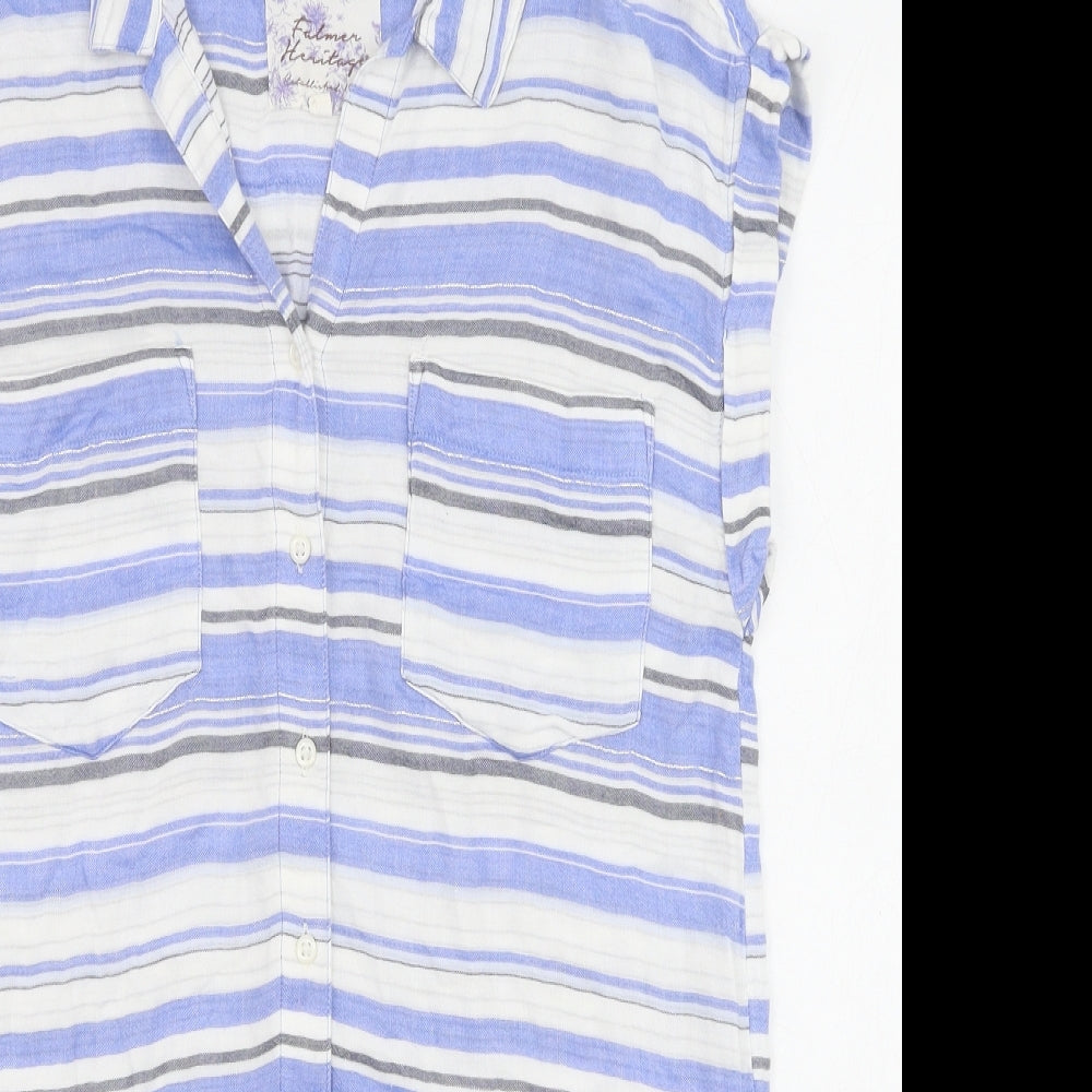 Matalan Womens Blue Striped Viscose Basic Tank Size 8 V-Neck