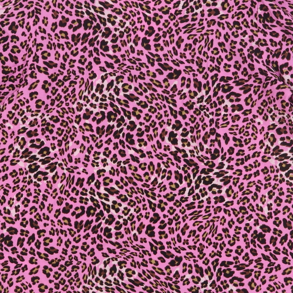 Marks and Spencer Womens Pink Animal Print Viscose Basic Blouse Size 8 V-Neck - Leopard Print