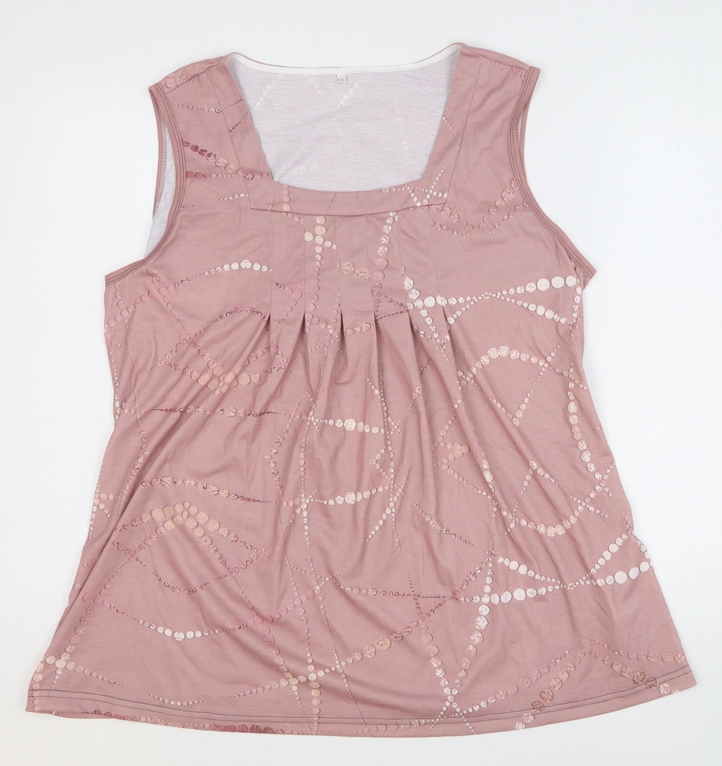 Preworn Womens Pink Geometric Polyester Basic Tank Size 2XL Square Neck