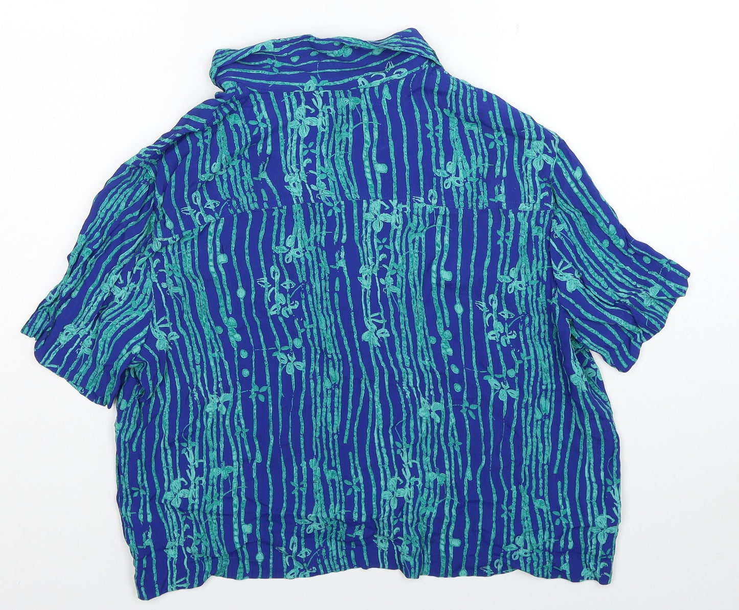 BHS Womens Blue Geometric Viscose Basic Button-Up Size 16 V-Neck