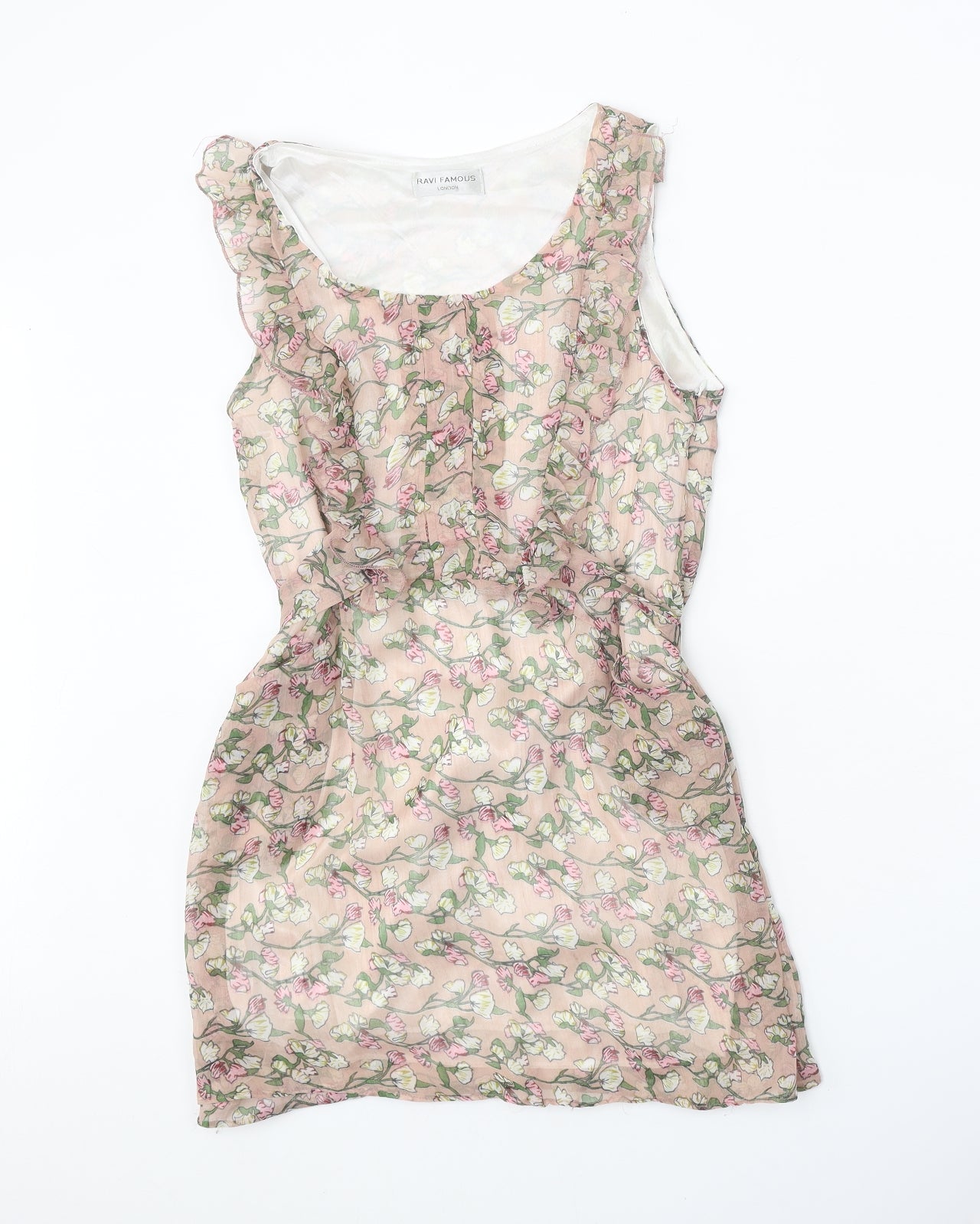 Ravi Famous Womens Pink Geometric Cotton Basic Tank Size M Round Neck