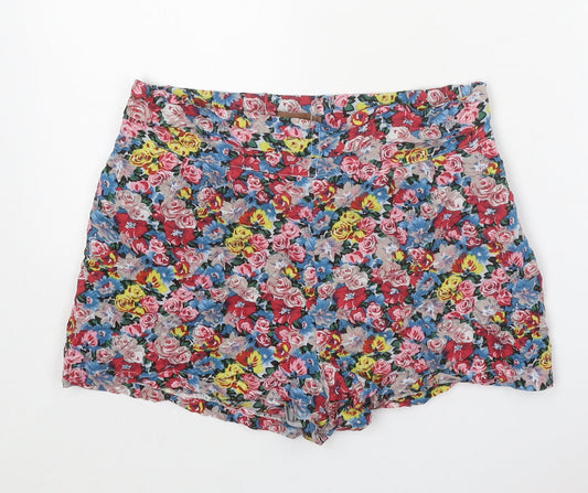 Jolie Moi Womens Multicoloured Floral 100% Cotton Hot Pants Shorts Size 8 Regular Zip