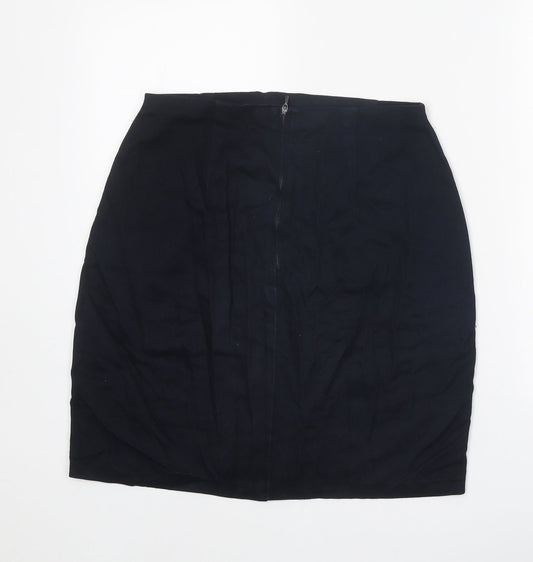 St Michael Womens Blue Viscose Straight & Pencil Skirt Size 14 Zip