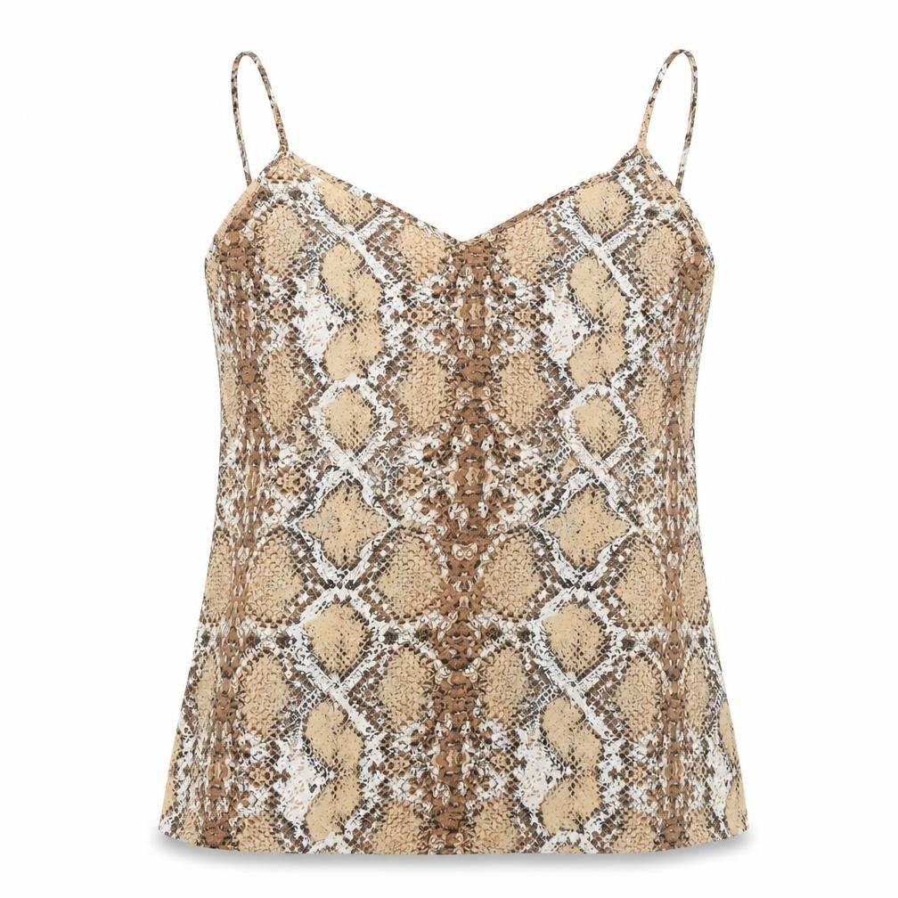 Marks and Spencer Womens Brown Geometric Polyester Basic Tank Size 8 V-Neck