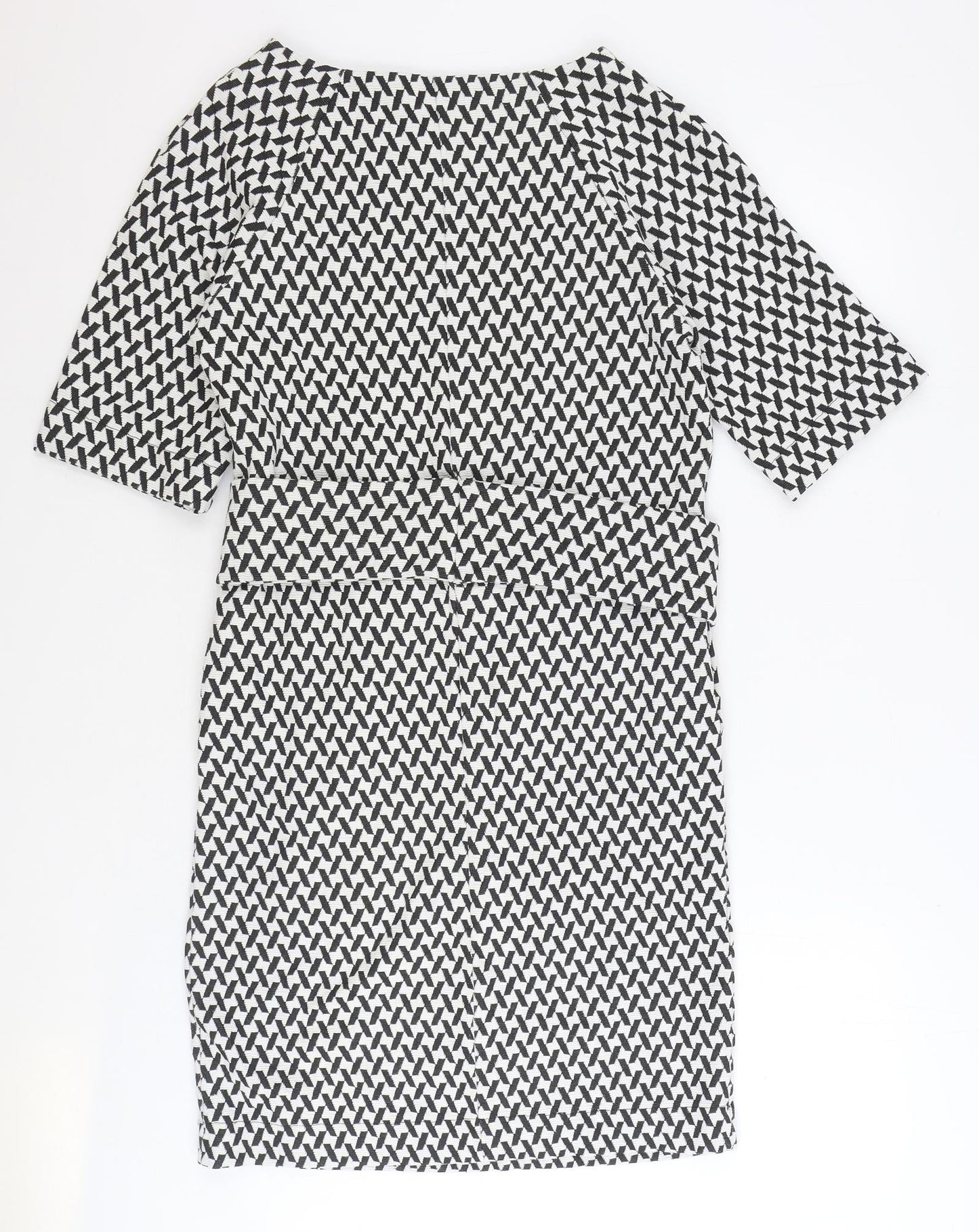 NEXT Womens Black Geometric Polyester A-Line Size 8 Boat Neck Pullover