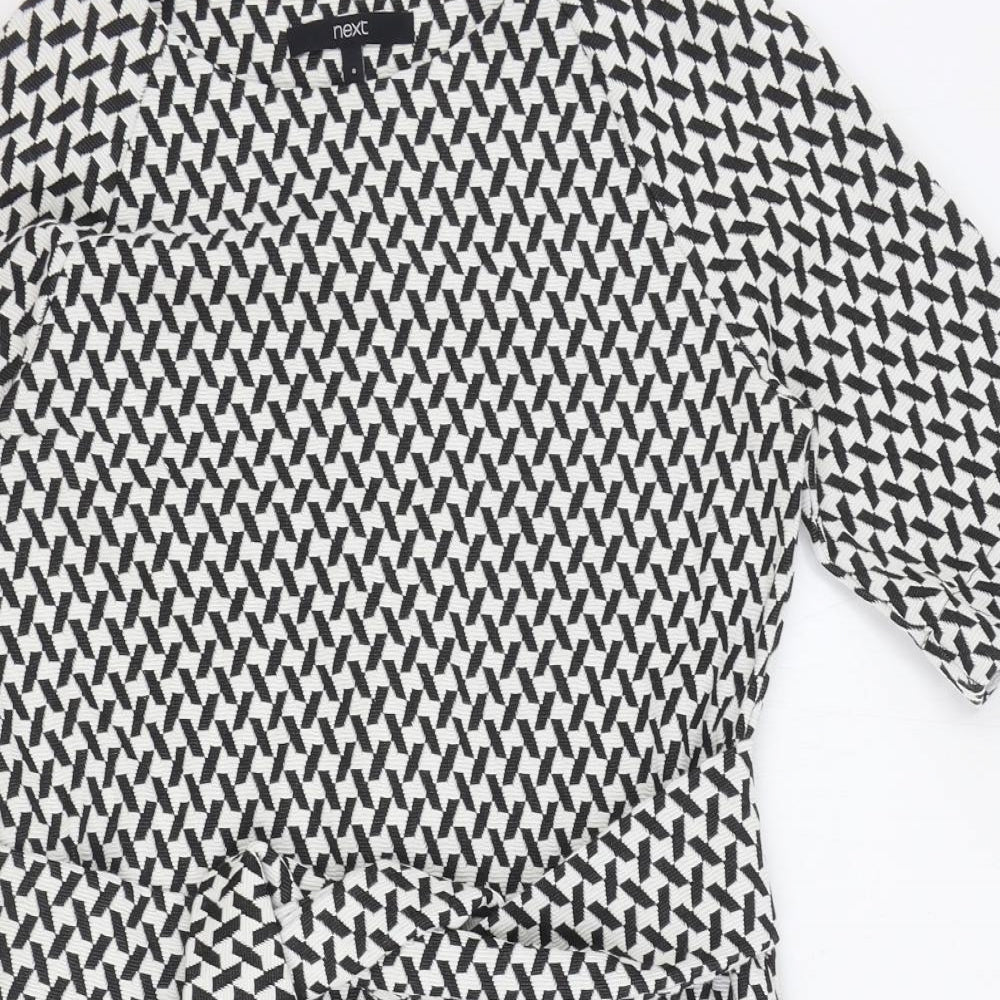 NEXT Womens Black Geometric Polyester A-Line Size 8 Boat Neck Pullover