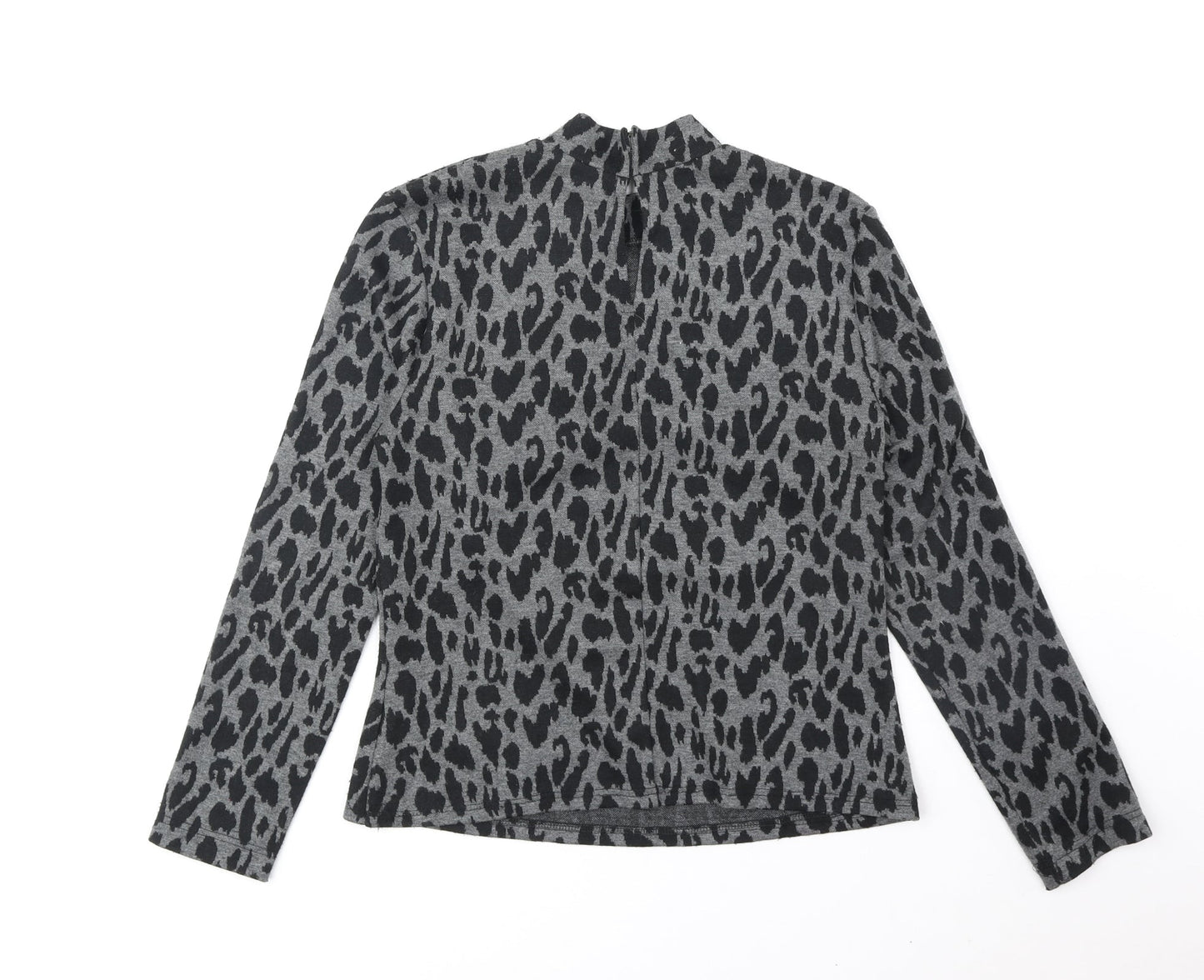Warehouse Womens Black Mock Neck Animal Print Polyester Pullover Jumper Size 10