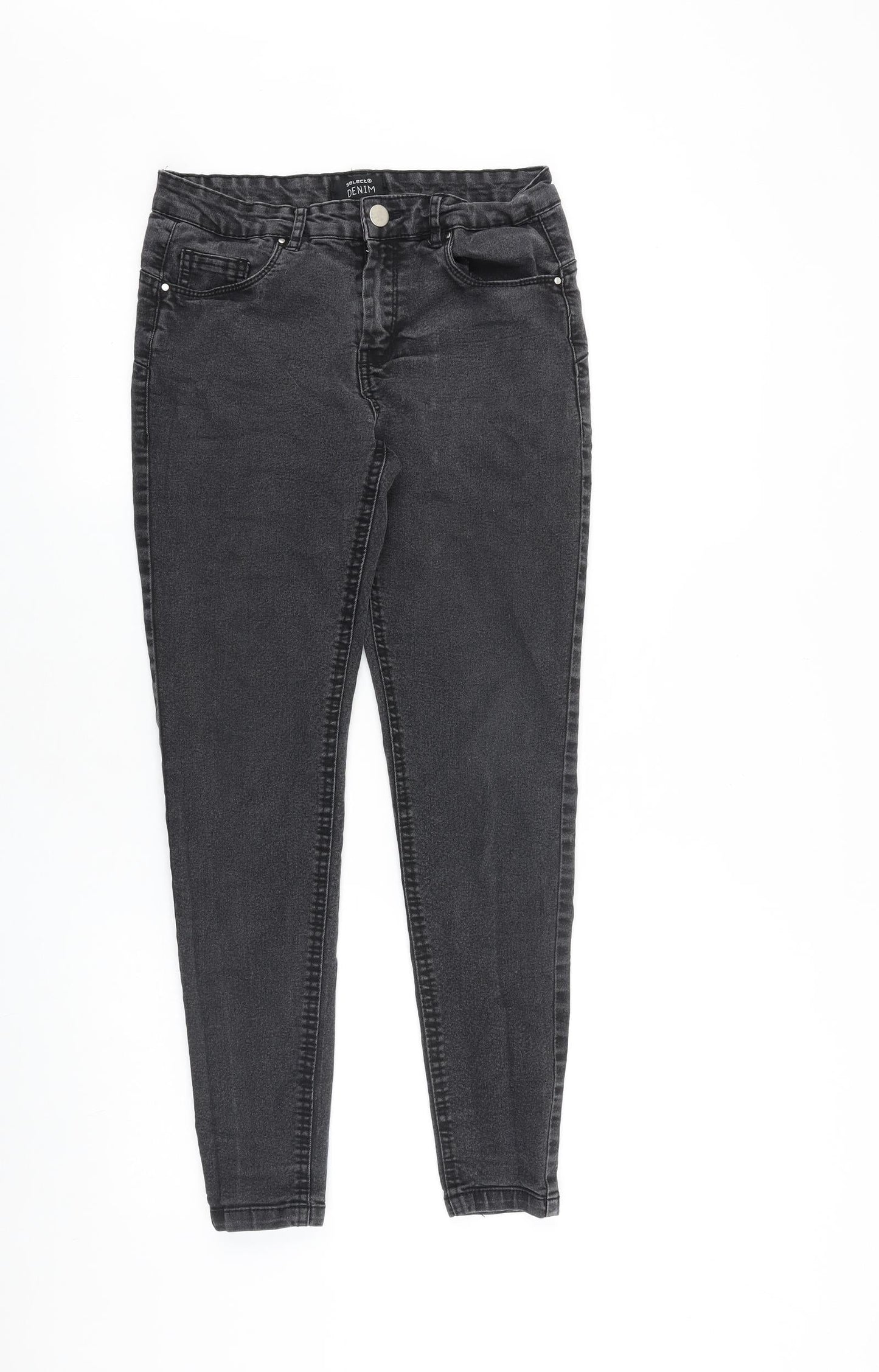 Select Womens Black Cotton Skinny Jeans Size 10 L26 in Slim Zip