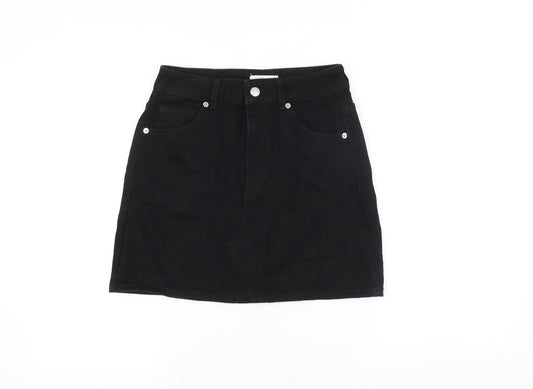 Topshop Womens Black Cotton Straight & Pencil Skirt Size 6 Button