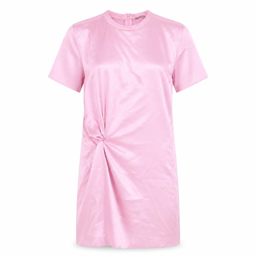 Zara Womens Pink Polyester T-Shirt Dress Size XS Round Neck Zip - Knot Front