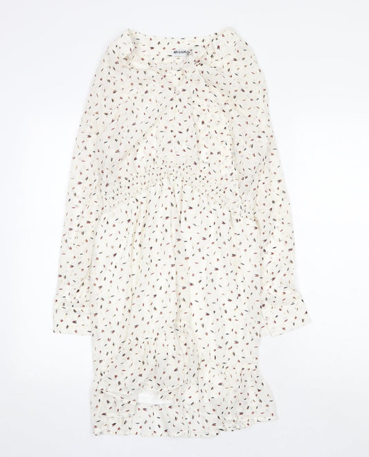 Misskoo Womens White Geometric Polyester A-Line Size S V-Neck Button