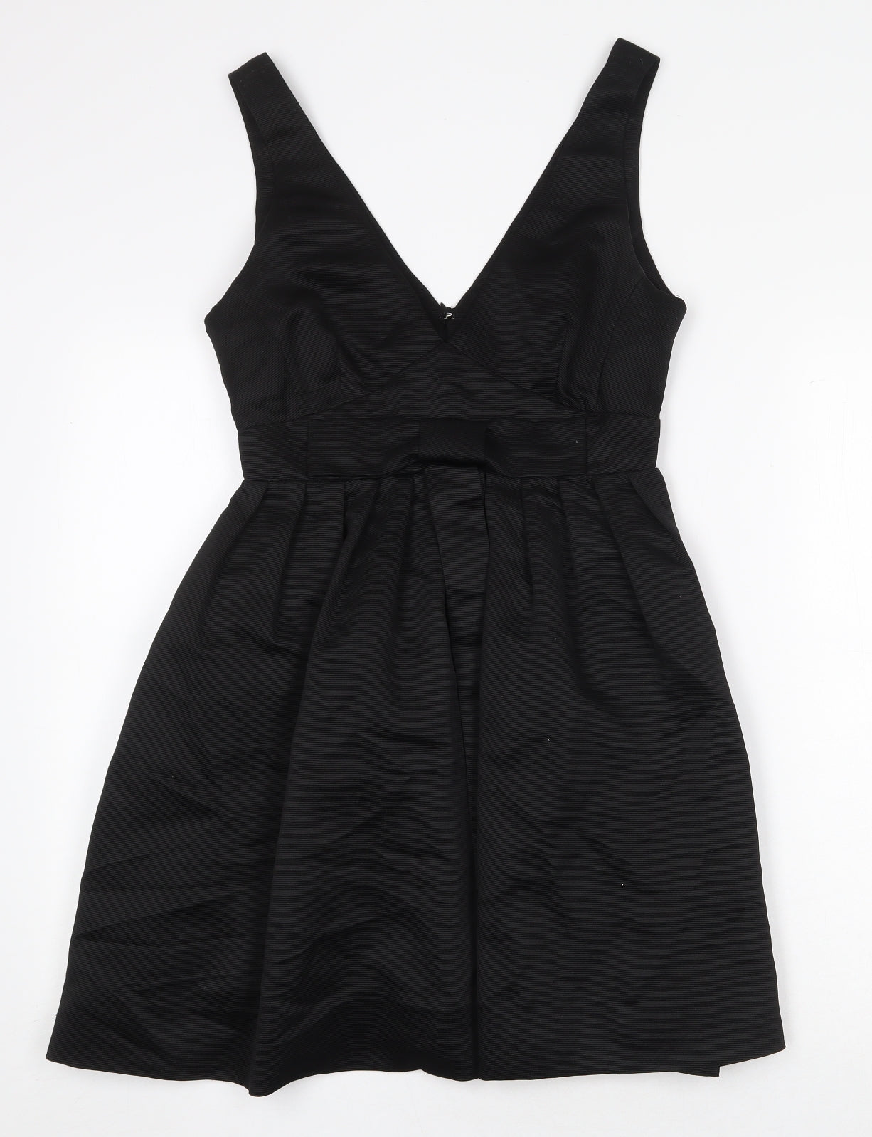 Warehouse Womens Black Polyester Fit & Flare Size 10 V-Neck Zip