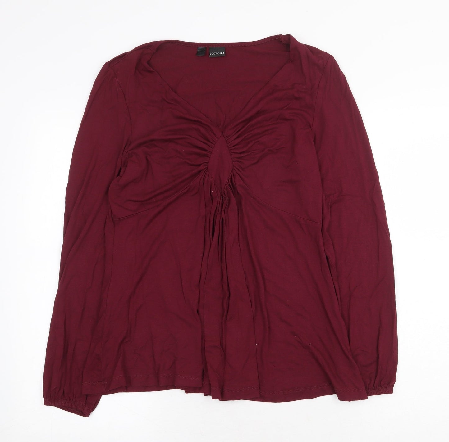 Body Flirt Womens Red Cotton Basic Blouse Size M V-Neck - Ruched